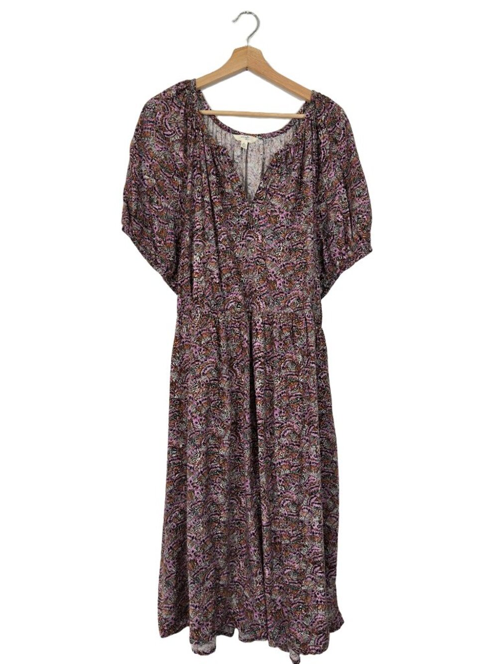 Terra & Sky Abstract Maxi Dress Tie Waist Plus Size 28W-30W Boho Artsy Teacher